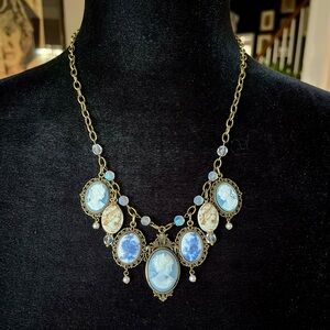 Vintage Cameo Wedgewood Blue Style ~ Festoon, Bib Choker Necklace